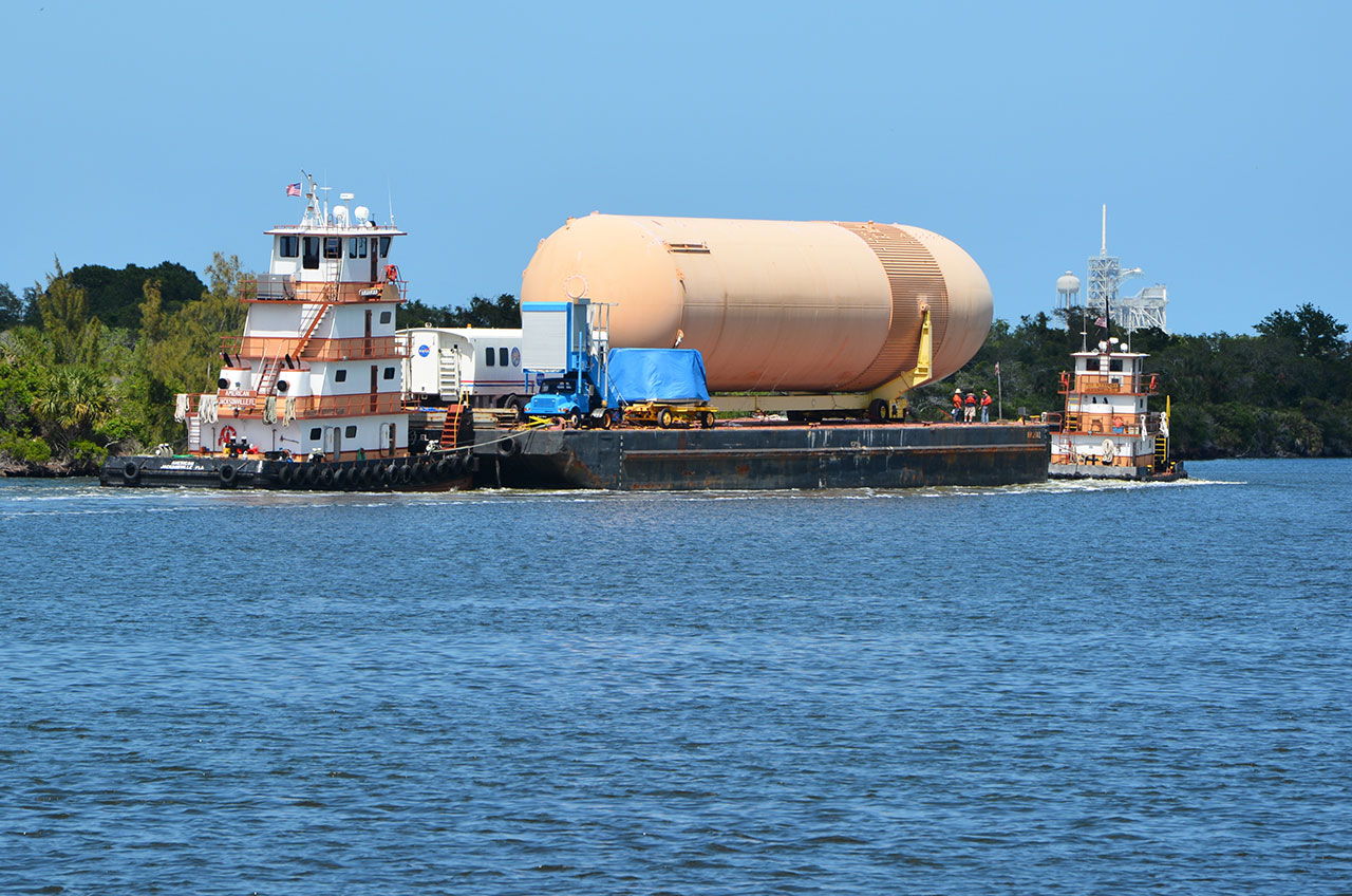 Space Shuttle Tank, Astronaut Mover Board Museum-Bound Ship